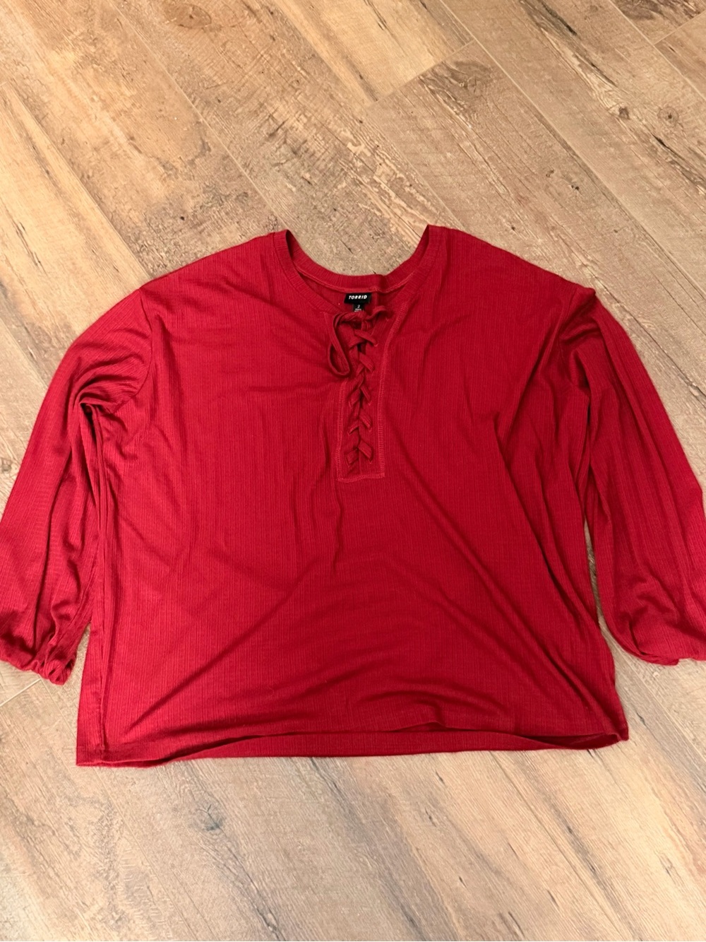 torrid Red Ribbed Lace-Up Long Sleeve Top